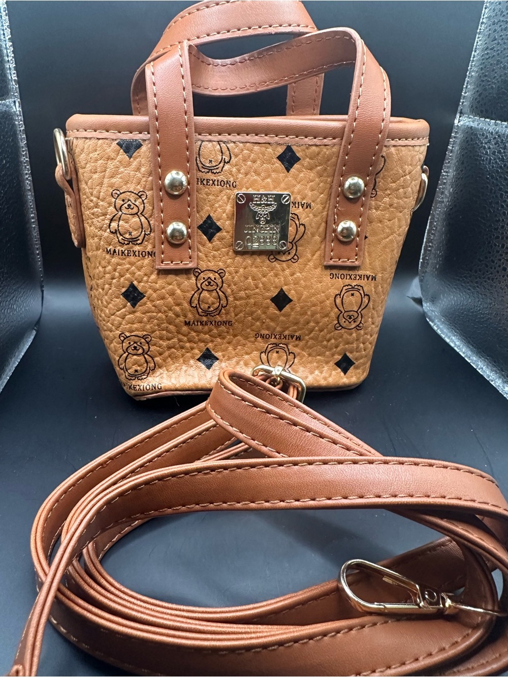 Tan Mini Tote Crossbody Bag